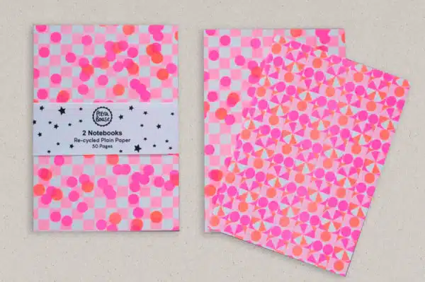 2 Riso Printed Notebooks Orange/Hot Pink